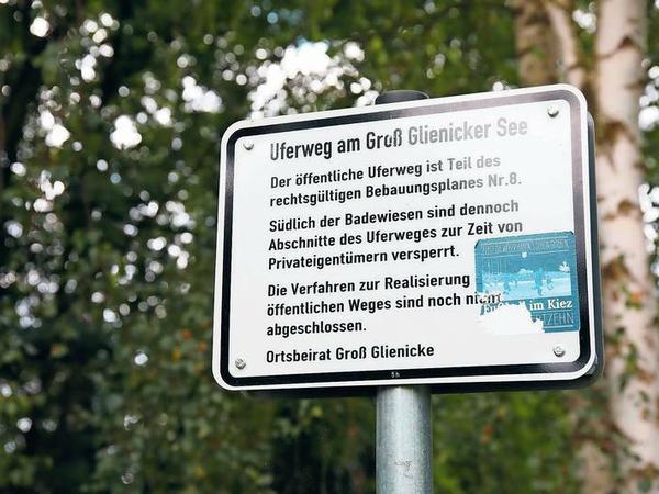 Dauerstreit. Zum teils gesperrten Uferweg in Groß Glienicke gibt es seit Jahren juristische Auseinandersetzungen.