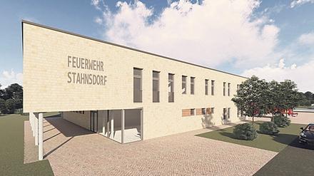 So soll die neue Feuerwache in Stahnsdorf aussehen. Der Rohbau soll um Ostern 2023 herum fertig sein. 