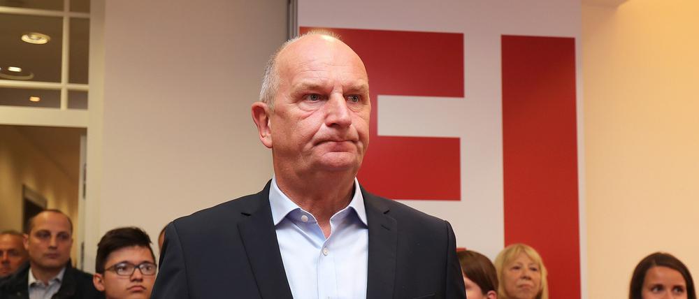 Angespannt. Brandenburgs Ministerpräsident Dietmar Woidke (SPD) am Wahlabend in Potsdam.