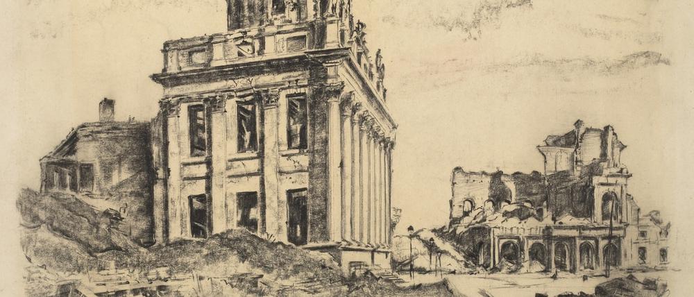 In Ruinen. Paul August zeichnete im Auftrag der Stadt das Alte Rathaus, im Hintergrund der Palast Barberini.