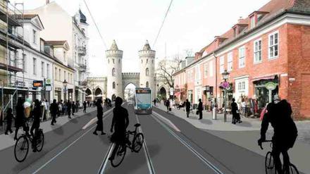 Vision der autofreien Innenstadt: Der Potsdamer Klimarat will dieses Ziel - wie die Umgestaltung der Friedrich-Ebert-Straße als "Boulevard" - befördern.