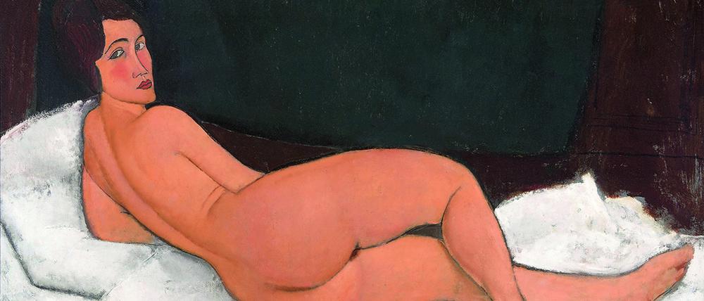 2024 im Museum Barberini: „Auf der Seite liegender Frauenakt“ von Amedeo Modigliani (Detail) von 1917. 