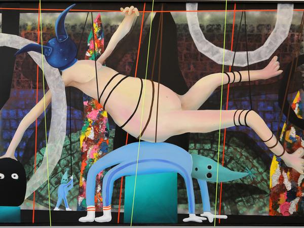 Das Gemälde „Gymnastics“ von 2017 stammt von Oska Gutheil, der 2020 als Stefanie Gutheil hier ausstellte.