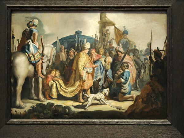 Rembrandt nutzte Motive des Orients für seine Darstellungen des Alten Testaments, so auch in "David übergibt Goliaths Haupt dem König Saul" (1627)