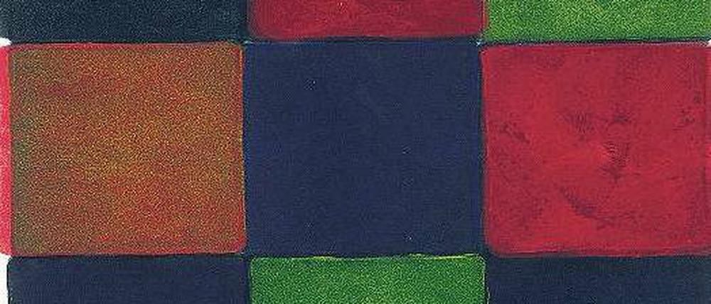 Grundfarben auf drei mal drei Quadraten. Die „Spanische Farbenlehre“ von Jo Enzweiler konzentriert sich aufs Wesentliche.