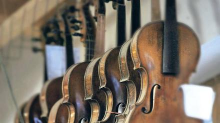 In Arbeit. In der Werkstatt von Tilmann Muthesius in Klein Glienicke repariert der Instrumentenbauer Gamben und barocke Violinen oder baut sie nach historischem Vorbild nach. Die Kunden kommen aus aller Welt. Für manch ein Instrument braucht Muthesius bis zu 1000 Stunden.