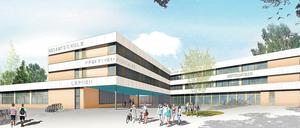 So soll die neue Gesamtschule, die der Landkreis ab dem Frühjahr an der Mahlower Straße in Teltow bauen lässt, aussehen.