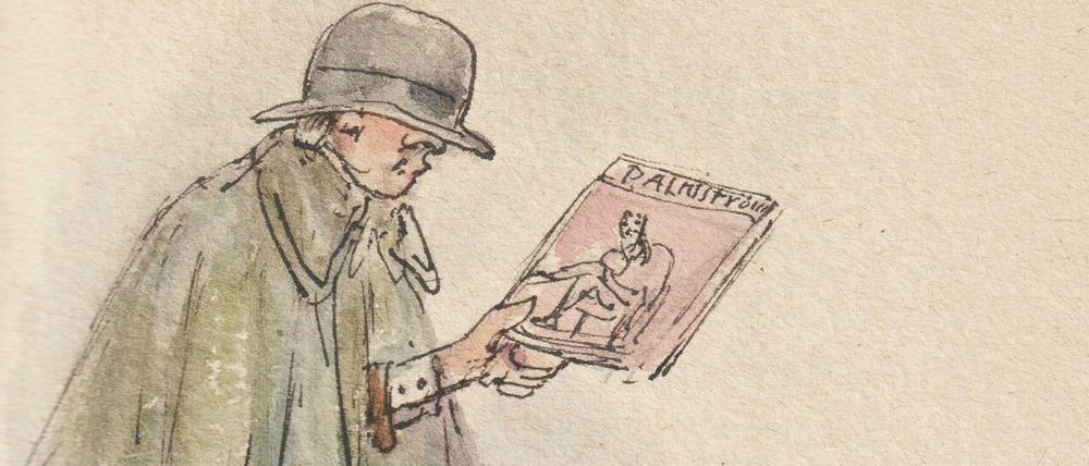 Alfred Kubins Selbstbildnis mit einer Ausgabe von Morgensterns "Palmström".