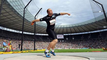 Der deutsche Diskuswerfer Robert Harting bei der Leichtathletik-WM 2010 in Berlin.
