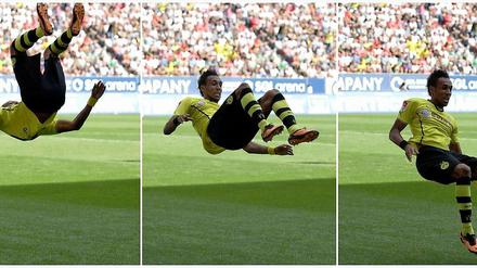 Dortmunds Stürmer Pierre-Emerick Aubameyang kann nicht nur Tore schießen, sondern sie auch gekonnt feiern.