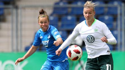 Duell der Giganten. Nicole Billa (l.) empfängt mit der TSG Hoffenheim Alexandra Popps Wolfsburgerinnen.
