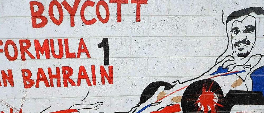 Ein Graffiti gegen die Formel-1 in Bahrain.