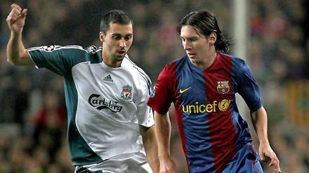Lionel Messi war beim letzten Duell mit Liverpool schon dabei. 2007 scheiterte Barcelona im Achtelfinale an den Engländern (hier mit Alvaro Arbeloa).