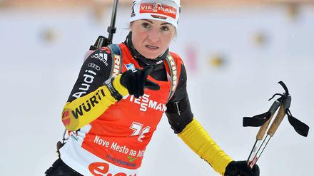 Wo geht's zum Podest? Andrea Henkel holte bei der Biathlon-WM endlich die erste Medaille für Deutschland.