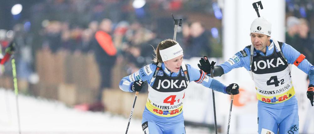 Starkes Team. Darja Domratschewa und Ole Einar Björndalen arbeiten künftig zusammen für das chinesische Team.