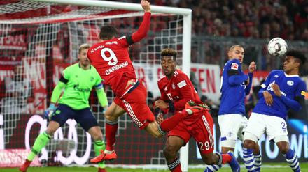 Zum Sieg verrenkt. Robert Lewandowski und der FC Bayern sind den Schalkern die meiste Zeit überlegen.