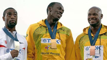 Zwei von drei. Tyson Gay (l.) und Asafa Powell (r.) sollen gedopt haben, bei Usain Bolt (Mitte) gibt es weiterhin nur Vermutungen.