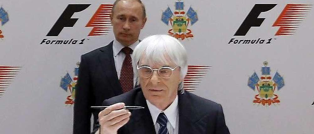 Zwei wie Pech und Schwefel. Bernie Ecclestone und Russlands Präsident Wladimir Putin machen gern gemeinsame Sache. Foto: dpa
