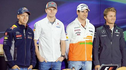 Deutsches Formel-1-Quartett: Sebastian Vettel, Nico Hülkenberg, Adrian Sutil und Nico Rosberg.