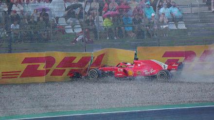 Aus der Traum: Sebastian Vettel (Ferrari) rutscht in einer Kurve von der Strecke und muss den Traum von einem Sieg auf dem Hockenheimring begraben.