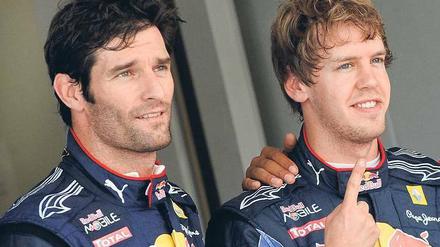 Der Konkurrent von nebenan. Webber (links) und Vettel müssen sich nicht gegenseitig vorlassen. Foto: dpa