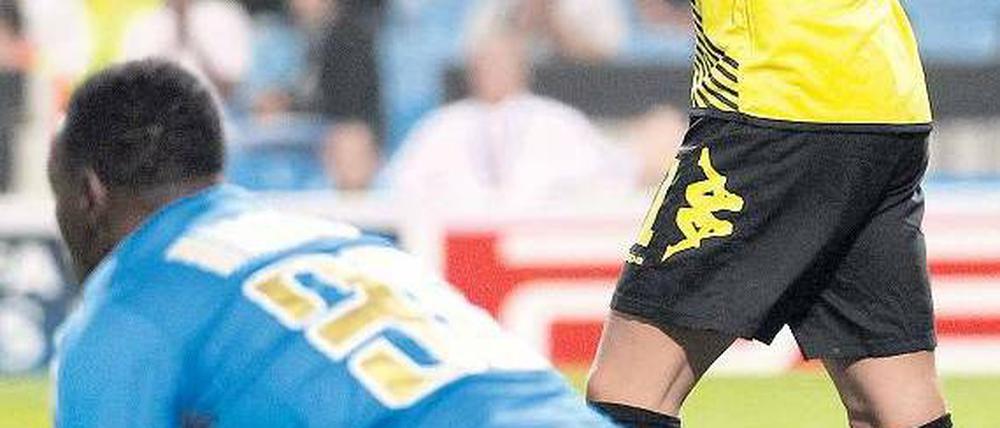 Wieder nichts. Dortmunds Neu-Nationalspieler Mario Götze kann gegen Marseille mehrere erstklassige Chancen nicht im Tor unterbringen. Foto: dpa