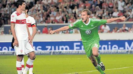 Gekommen, um durchzustarten. Neuzugang Bas Dost trifft im ersten Bundesligaspiel für den VfL Wolfsburg zum späten 1:0.Foto: dpa