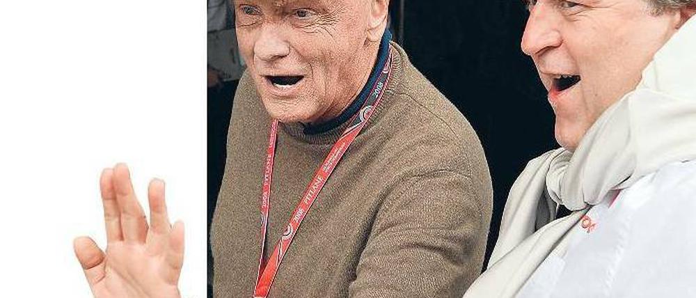 Grüß Gott. Niki Lauda (l.) kennt die wichtigen Leute der Formel 1 noch besser als Mercedes-Motorsportchef Haug. Reicht das, um den Silberpfeil schneller zu machen? Foto: dpa