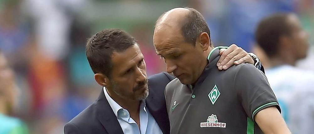 Thomas Eichin (l.), 48, ist seit 2013 Sportdirektor bei Werder Bremen. Nach Thomas Schaaf und Robin Dutt entschied sich Eichin für Viktor Skripnik (r.) als Trainer. 