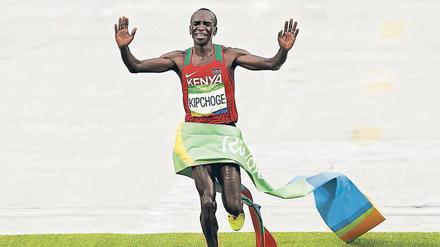 Nicht zu stoppen. Eliud Kipchoge gewann auch den Marathon bei den Olympischen Spielen 2016 in Rio de Janeiro. 