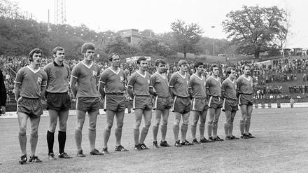 Die Mannschaft von Hertha 03 in der Aufstiegsrunde zur Bundesliga Ende Mai 1970 vor dem Spiel bei der FK Pirmasens. 