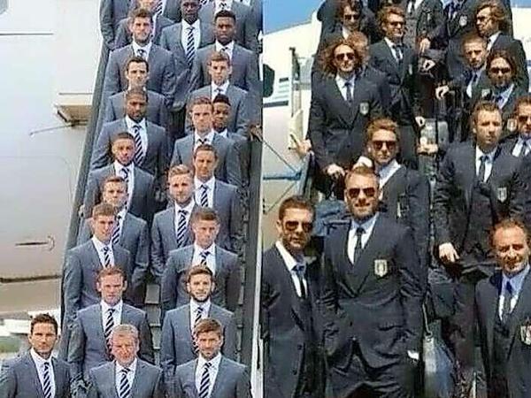Die englische und italienische Nationalmannschaft im optischen Vergleich.