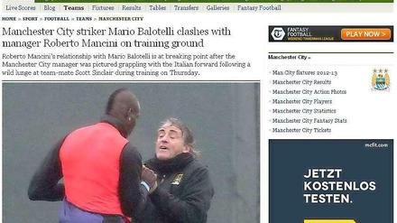 Der "Telegraph" veröffentlichte unter anderem dieses Bild von dem Zwischenfall mit Mario Balotelli und Roberto Mancini im Training bei Manchester City.