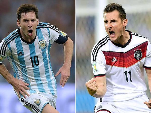 Wer brüllt heute zuletzt? Lionel Messi (li.) oder Miroslav Klose.