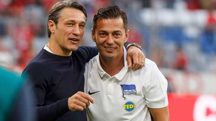 Wenn der eine (Niko Kovac, links) nicht will, darf der andere (Ante Covic) dann doch erst einmal Trainer bei Hertha BSC bleiben? Eine Entscheidung steht weiterhin aus.