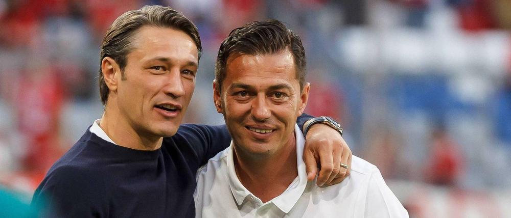 Wenn der eine (Niko Kovac, links) nicht will, darf der andere (Ante Covic) dann doch erst einmal Trainer bei Hertha BSC bleiben? Eine Entscheidung steht weiterhin aus.