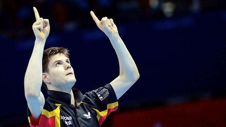 Der Deutsche Dimitrij Ovtcharov jubelt nach seinem Sieg im Viertelfinale der Olympischen Spiele in London.