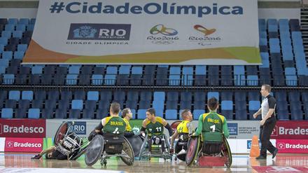 Hier wollen sie hin: nach Rio. Hier Brasiliens Nationalteam beim Testevent für die Paralympics.