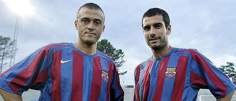 Luis Enrique und Pep Guardiola (rechts) 2005 beim FC Barcelona.
