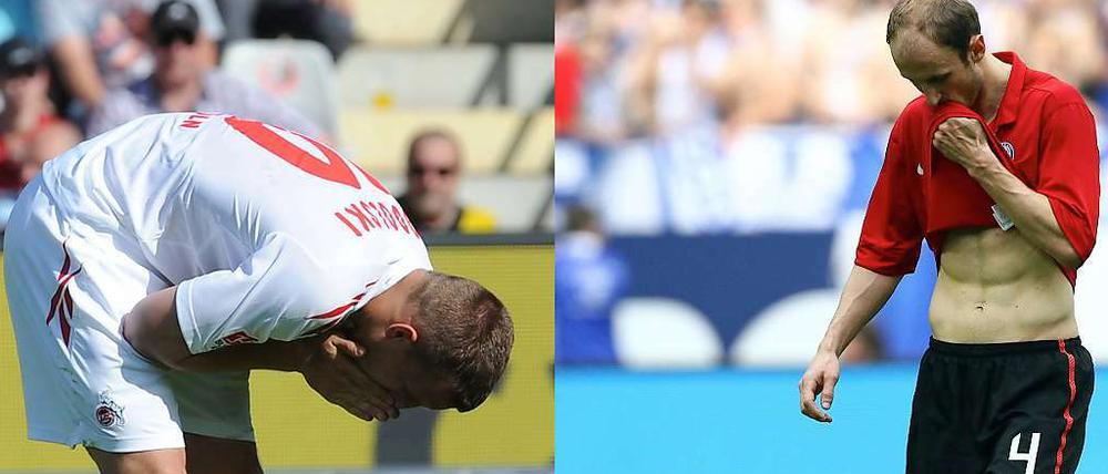 Krise ohne Ende. Lukas Podolski (1.FC Köln, links) und Roman Hubnik (Hertha BSC). 