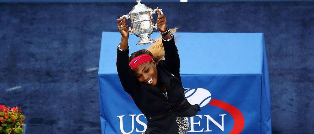 Erst Freudentränen, dann Freudensprung. Serena Williams ist nun sechsfache US-Open-Siegerin.