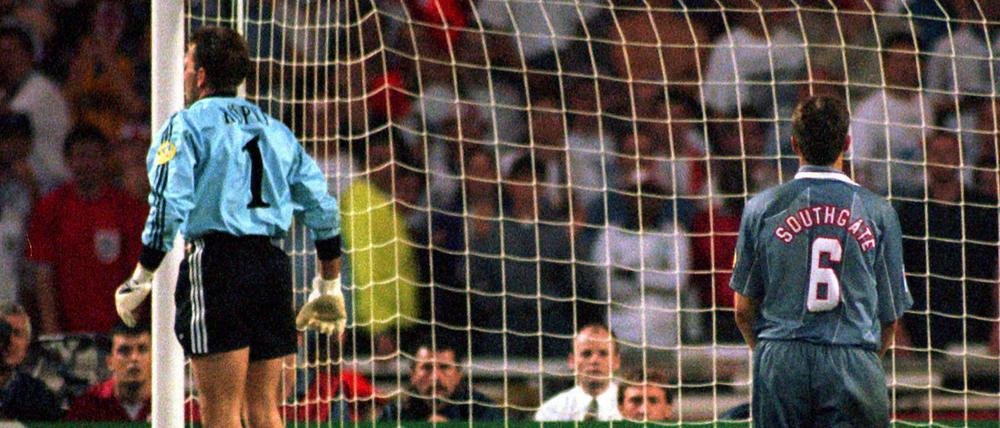 Englands heutiger Nationaltrainer Gareth Southgate vergab 1996 im Elfmeterschießen gegen Deutschland.