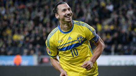 Vorfreude auf den Lord? Zlatan Ibrahimovic trifft mit Schweden in den EM-Playoffs auf Dänemark mit Angreifer Nicklas Bendtner.