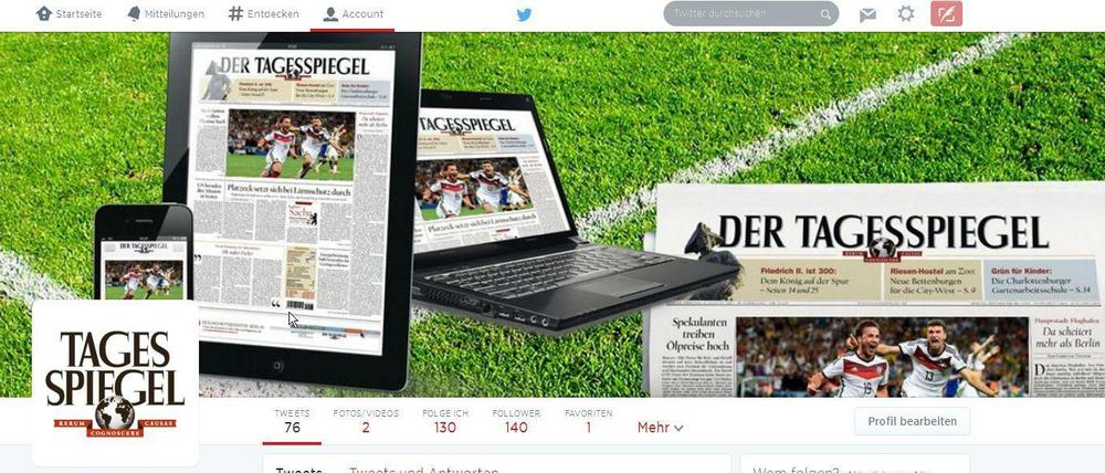 Die Startseite des neuen Twitterkanals der Tagesspiegel-Sportredaktion.