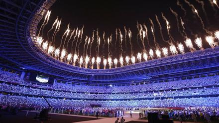 Das Olympiastadion in Tokio während der Abschlussfeier. 