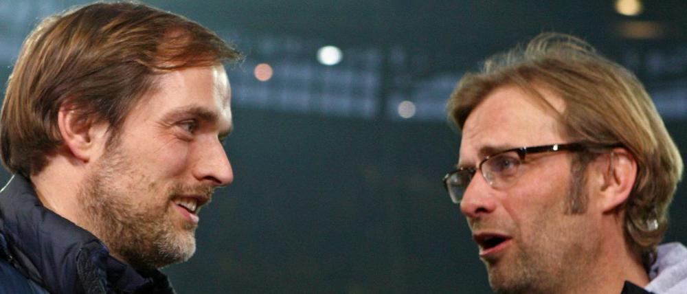 Der eine folgt auf den anderen: Thomas Tuchel (li.) wird ab Sommer Nachfolger von Jürgen Klopp als Trainer bei Borussia Dortmund.