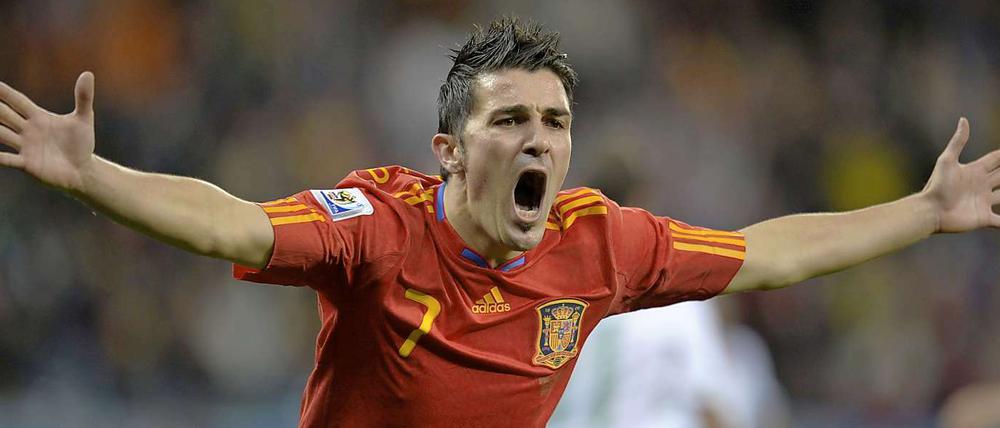 Der Mann des Tages: David Villa schießt mit seinem Tor in der 63. Minute Spanien ins Viertelfinale.