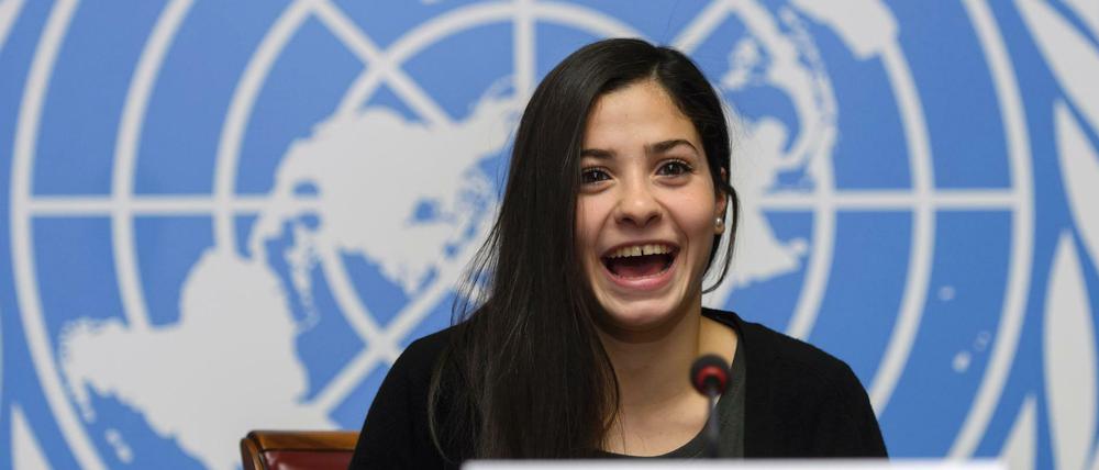 In offizieller Mission. Yusra Mardini am Donnerstag im UN-Quartier in Genf.