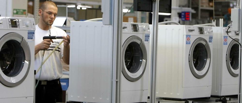 Künftig wissen die Waschmaschinen voneinander: Bosch-Geräte einer Fabrik in Brandenburg.