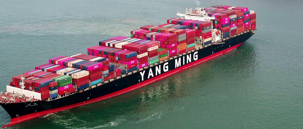 Ein Containerschiff verlässt die Werft in Qingdao in der ostchinesischen Provinz Shandong. (Archivbild von 2019)